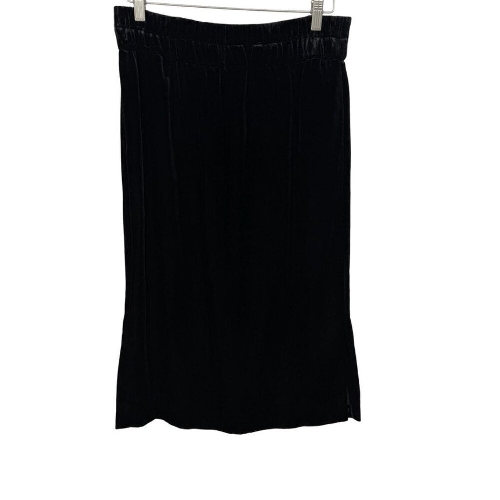 J. Crew Black Velvet Elastic Waist Midi Skirt Size Medium